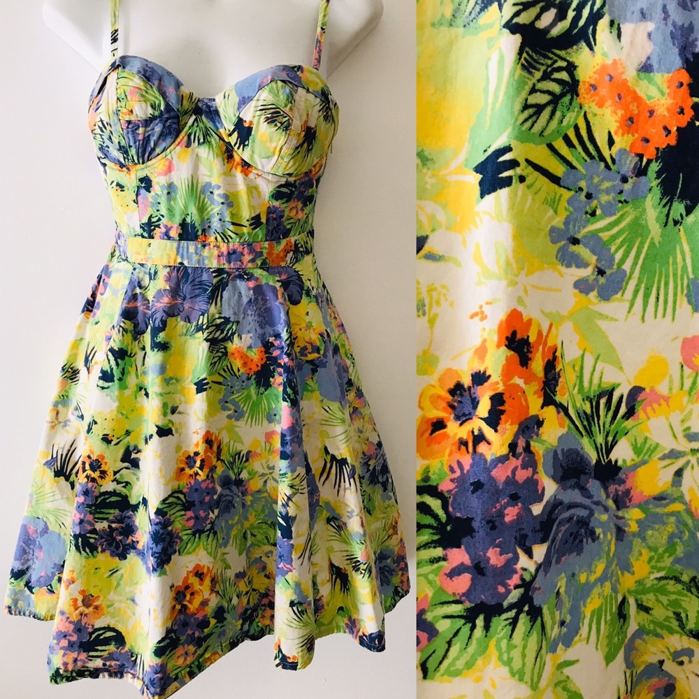 JESSICA SIMPSON Floral Cotton BUSTIER DRESS Small